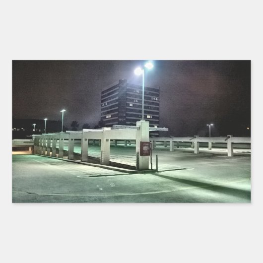 屋上の駐車場の夜 – HDR 長方形シール (正面)