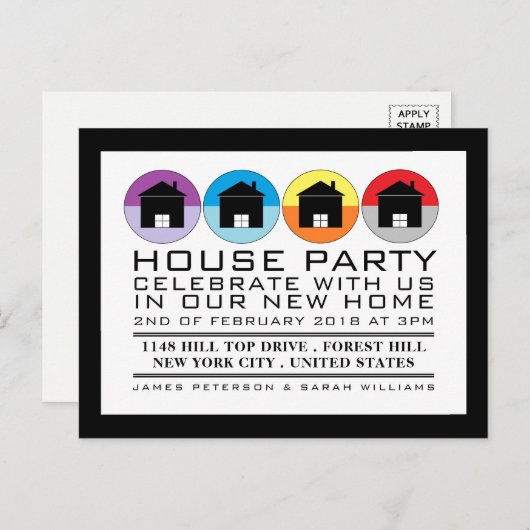 屋上アイコン、引っ越し祝いパーティーパーティの招待状 インビテーションポストカード (正面/裏面)