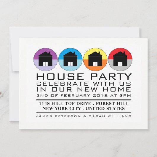 屋上アイコン、引っ越し祝いパーティーパーティー、家のパーティー 招待状 (正面)