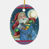 屋上サンタバッグのおもちゃ、ドールハウス、ホビーホース セラミックオーナメント (正面)