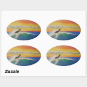 屋上サーファーの女の子 楕円形シール (シート)