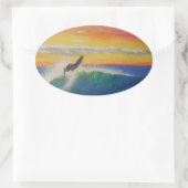 屋上サーファーの女の子 楕円形シール (バッグ)