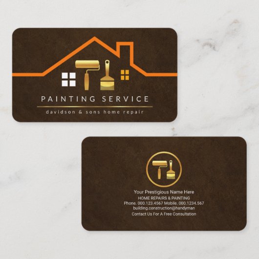 屋上スタイリッシュ建物金ゴールド手作りブラシ 名刺 (正面/裏面)