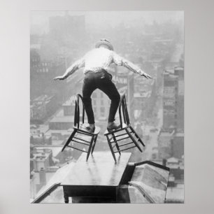 屋上バランス芸 1910年 ヴィンテージ写真 ポスター