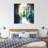 屋内と屋外の噴水ガーデンビューティフル3 キャンバスプリント (インサイチュ (寝室))