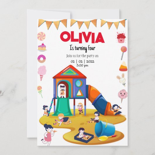 屋内遊び場の誕生日パーティーの招待状 招待状 (正面)