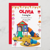 屋内遊び場の誕生日パーティーの招待状 招待状 (正面/裏面)
