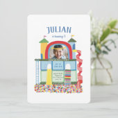 屋内遊び場子供の誕生日パーティー写真 招待状 (スタンド正面)