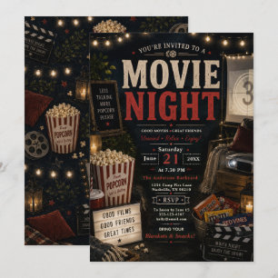 屋外での映画鑑賞の夜にぴったりなくつろぎの時間 招待状