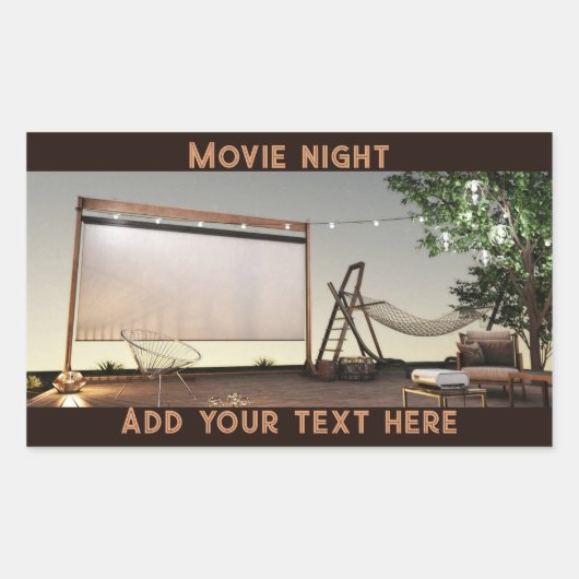 屋外での映画鑑賞の夜 長方形シール (正面)