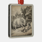 屋外のペンセラミックで藁に寝ている2匹の豚 メタルオーナメント (右)