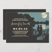 屋外のロマンチックなストリングライト付きブライダルシャワー 招待状 (正面/裏面)