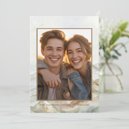 屋外の山の水の色の結婚式の日付を保存 セーブザデート (スタンド正面)