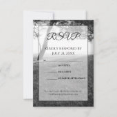 屋外の日陰 黒と白の結婚式の出欠確認カード 出欠カード (正面)