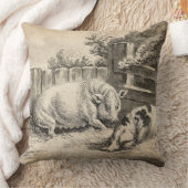 屋外の檻の中で藁の上に横たわる二頭の豚 クッション (ブランケット)