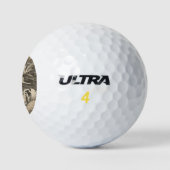 屋外の檻の中で藁の上に横たわる二頭の豚 ゴルフボール (ロゴ)