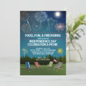 屋外の花火の7月4日の独立記念日のパーティー 招待状 (スタンド正面)