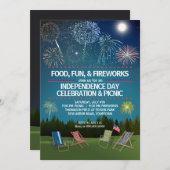 屋外の花火の7月4日の独立記念日のパーティー 招待状 (正面/裏面)