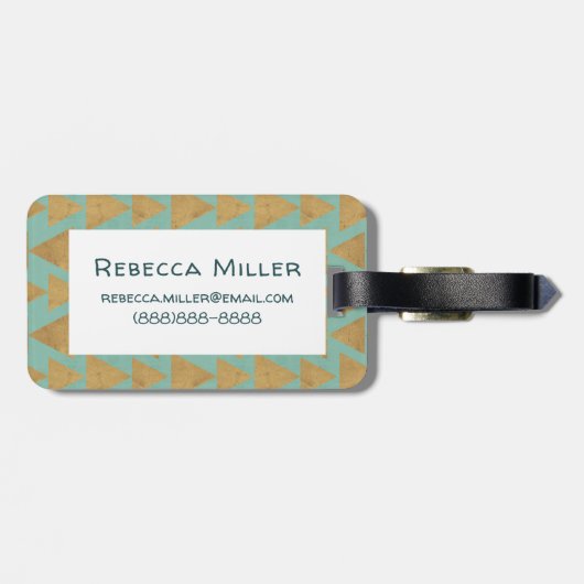 屋外のGeoのステップ|金ゴールド及びティール(緑がかった色)パターン ラゲッジタグ (裏面横)