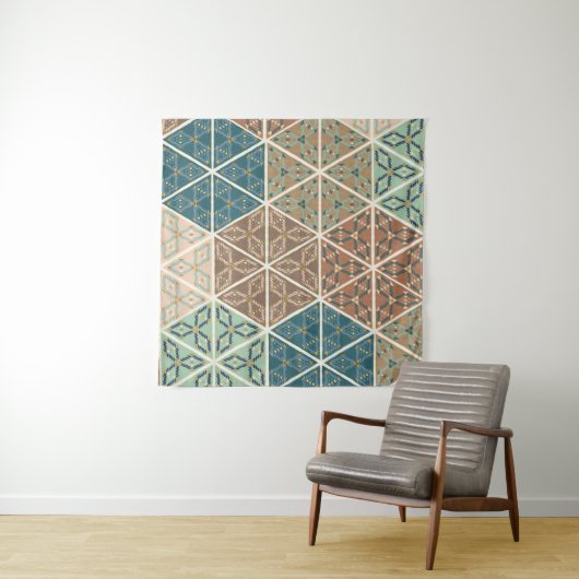 屋外のGeo XI |の青及び緑の種族パターン タペストリー (インサイチュ)