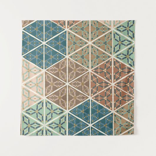 屋外のGeo XI |の青及び緑の種族パターン タペストリー (正面)