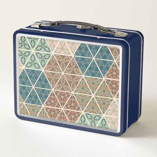屋外のGeo XI |の青及び緑の種族パターン メタルランチボックス (裏面)