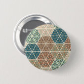 屋外のGeo XI |の青及び緑の種族パターン 缶バッジ (正面&裏面)
