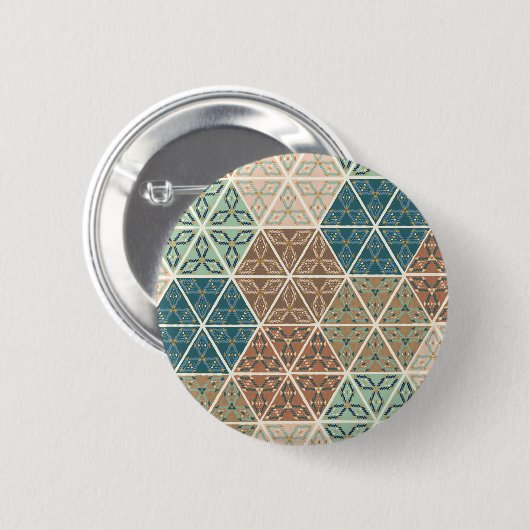 屋外のGeo XI |の青及び緑の種族パターン 缶バッジ (正面&裏面)