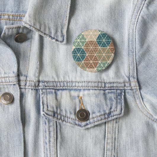 屋外のGeo XI |の青及び緑の種族パターン 缶バッジ (インサイチュ)