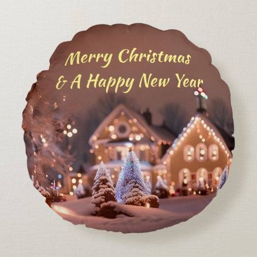 屋外カスタムクリスマスシーン付きクリスマス円枕 ラウンドクッション (正面)