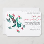 屋外ガーデンバタフライピンク&ネオミント結婚ズ 招待状 (正面)
