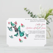 屋外ガーデンバタフライピンク&ネオミント結婚ズ 招待状 (スタンド正面)