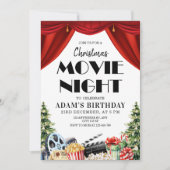 屋外クリスマスお祝いムービーナイト誕生日 招待状 (正面)