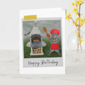 屋外シェフタビーキャットおもしろい誕生日カード カード (黄色い花)