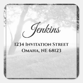 屋外シェードブラック&ホワイト差出人住所ラベル スクエアシール