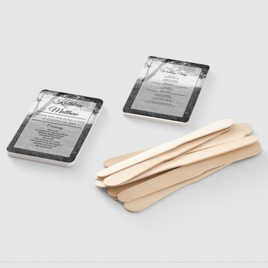 屋外シェードブラック&ホワイト結婚式 プログラム ハンドファン (組立なし)