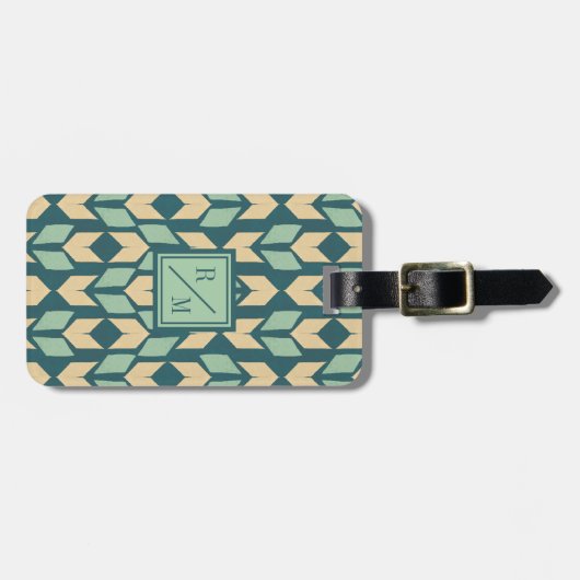 屋外ジオステップ|幾何ティール（緑がかった色）矢印パターン ラゲッジタグ (正面横)