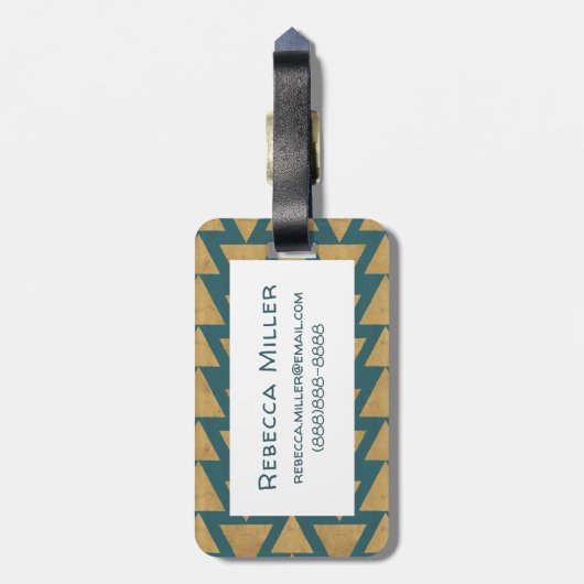 屋外ジオステップ|金ゴールドと暗いティール(緑がかった色)パターン ラゲッジタグ (裏面縦)