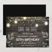 屋外ストリングライト 50歳の誕生日 Save the Date 招待状 (正面/裏面)