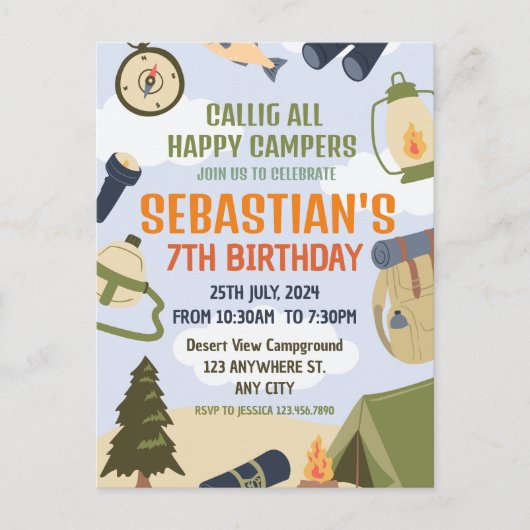屋外スモアーズキャンプアウト誕生日 ポストカード (正面)