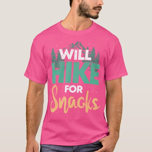 屋外ハイキングで軽食をハイキングおもしろいする Tシャツ (正面)