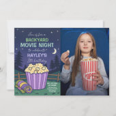 屋外バックヤード映画の夜の誕生日写真 招待状 (正面)