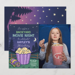 屋外バックヤード映画の夜の誕生日写真 招待状