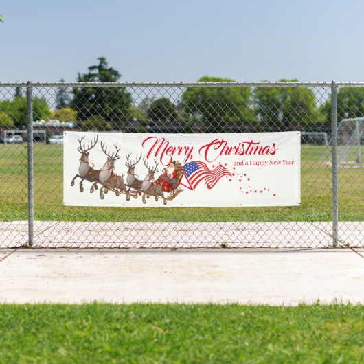 屋外バナーサンタトナカイ米国国旗のクリスマス 横断幕 (インサイチュ)