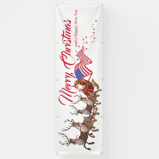 屋外バナーサンタトナカイ米国国旗のクリスマス 横断幕 (縦)