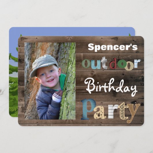 屋外バースデーパーティーへの招待 招待状 (正面/裏面)