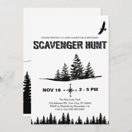 屋外フォトスカベンジャー狩り、ボーイ誕生日 招待状 (正面/裏面)