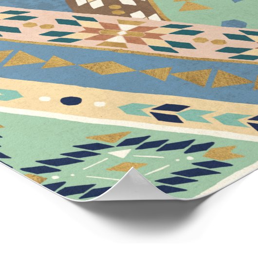 屋外図形X |青い部族のインディアンパターン ポスター (角)