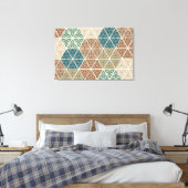 屋外地域XI |青と緑の部族のパターン キャンバスプリント (インサイチュ (寝室))