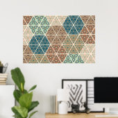 屋外地域XI |青と緑の部族のパターン ポスター (ホームオフィス)